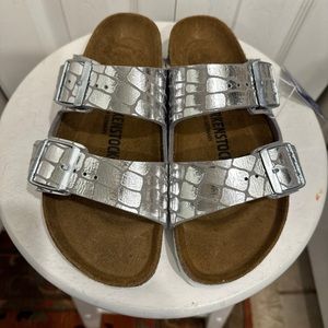 Birkenstock Arizona Silver Crocodile Sandals